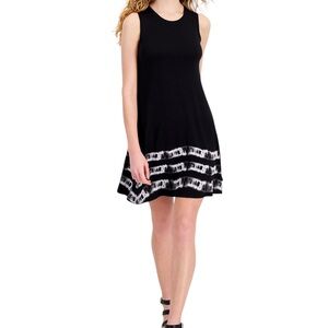 STYLE & CO. Black Tie Dye Striped Sleeveless Flare Tank Dress - Sz Petite Medium